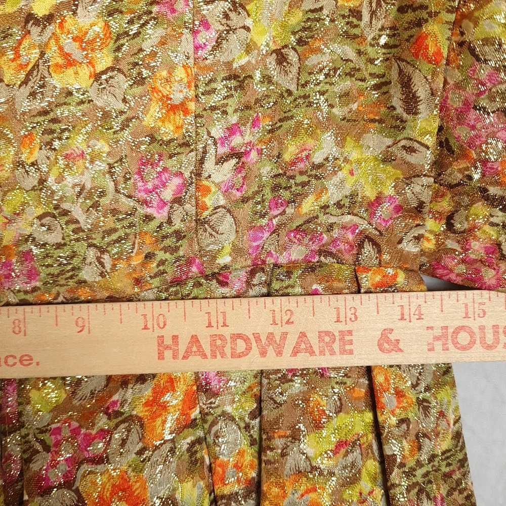 Vintage Suzy Perette Dress Womens Small Floral Metallic Jacquard Fit Flare 60s - Picture 15 of 16